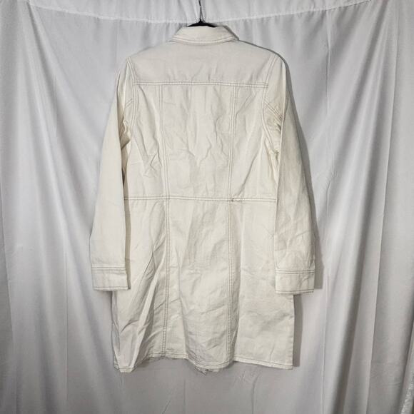 Frye White Denim Button Front Shirt Dress Tunic Large Long Sleeve Utility Style - Picture 3 of 5